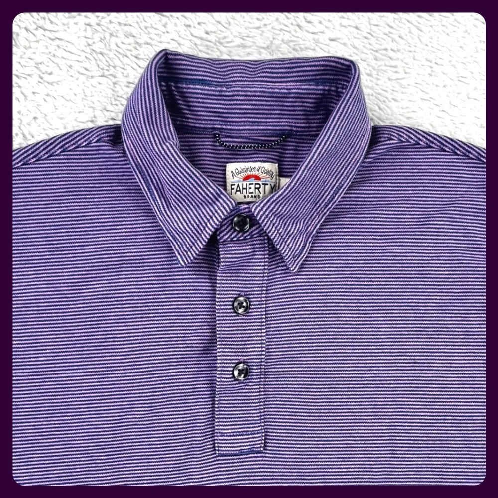FAHERTY Polo Shirt Men's SMALL Purple Striped Pima Cotton Blend‎ Stretch Casual